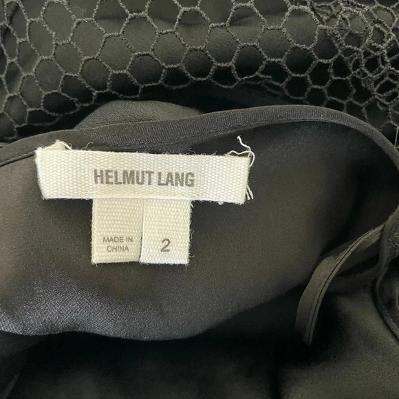 Helmut Lang black satin mesh lace trim midi dress - Picture 9 of 9